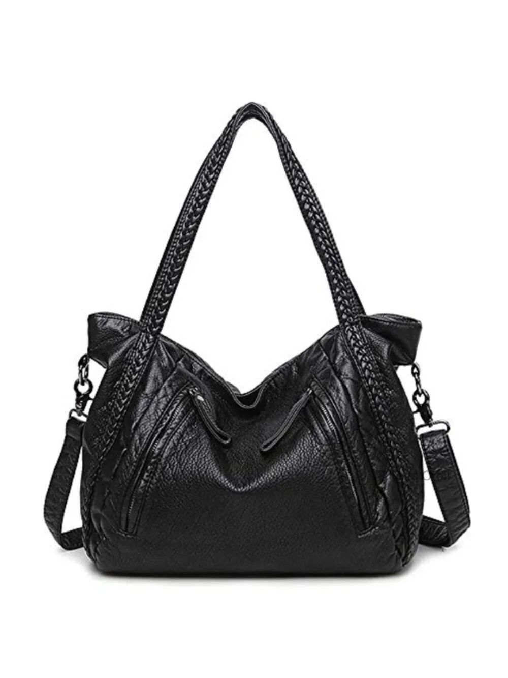 Slouchy Shoulder Tote Bag Hobo Purse Braided Vegan Leather Handbag